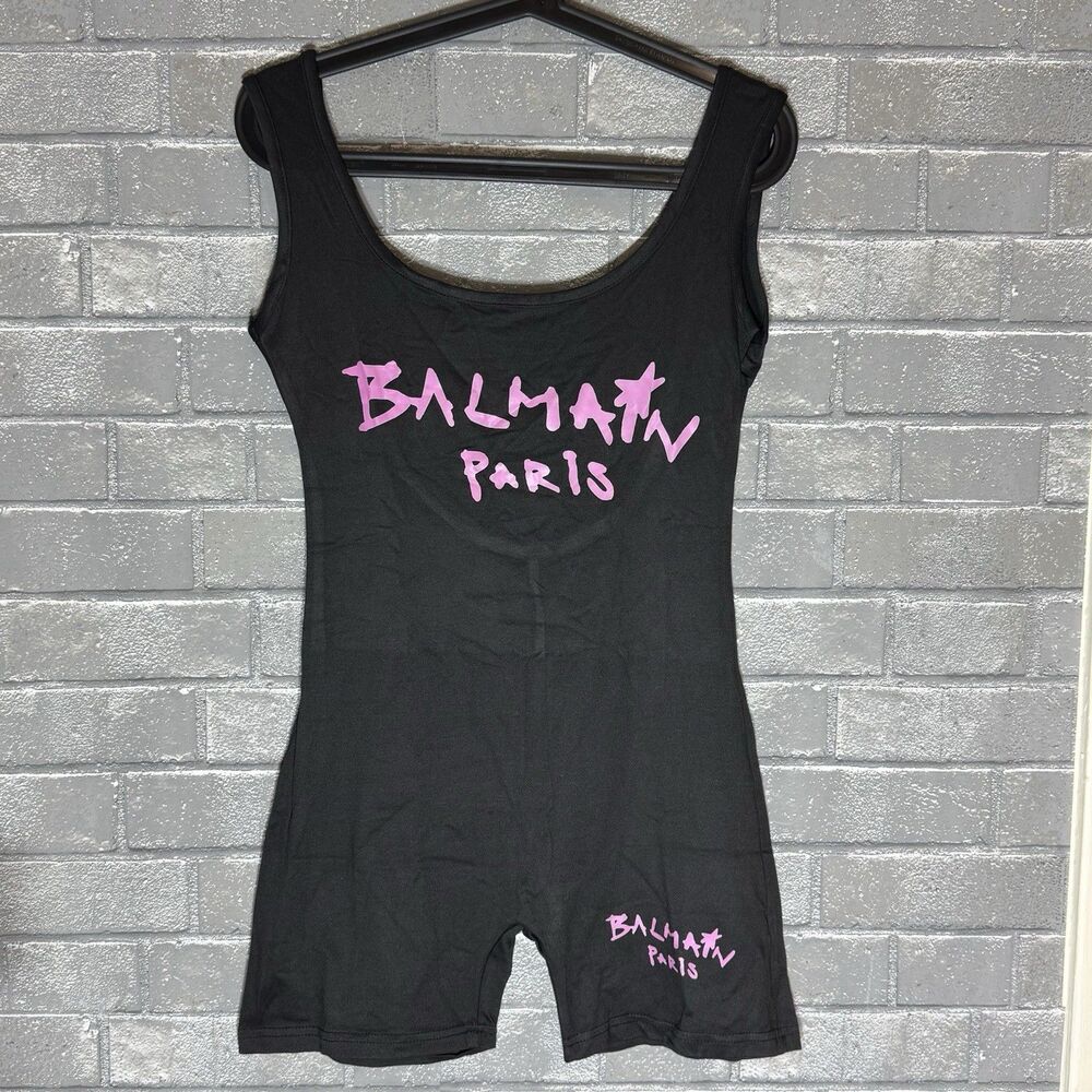Unbranded Women’s Small Black Pink Graphic Sleeveless Biker Romper Playsuit